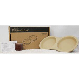NEW The Pampered Chef Microwave Egg Cooker 1372 Stoneware Double Beige Scraper